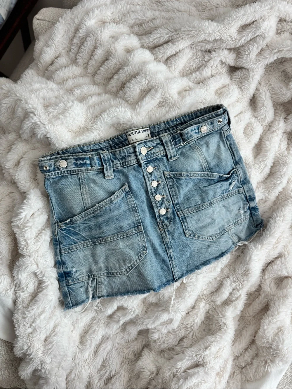 We The Free Light Blue Button-Front Denim Skirt
